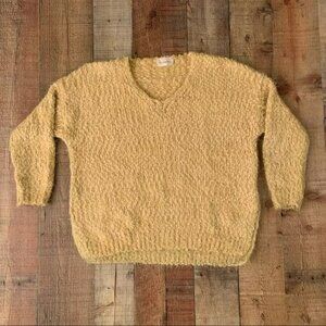 Dreamers soft fuzzy yellow chunk knit v-neck oversized sweater with side cutout